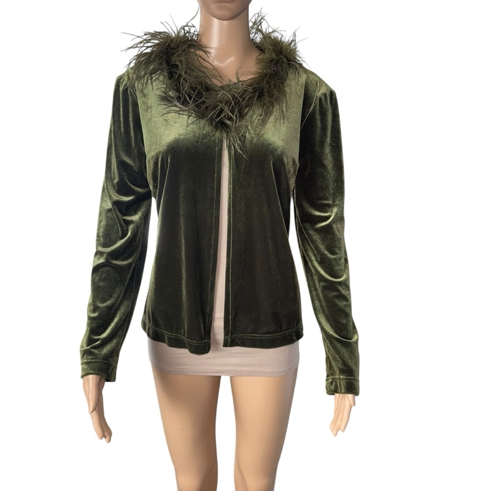Vintage Jackie Jon Velvet Green Jacket With Ostrich Feathers Size M